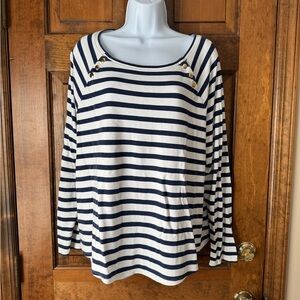 Chico’s White w/Navy Blue Stripes Pullover Top Size 3